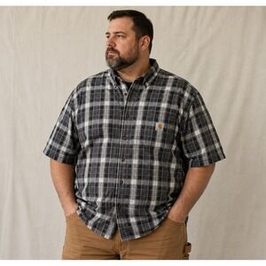 Carhartt Mens 2XL Tall Relaxed Fit Plaid Short Sleeve Button Down Shirt gorpcore